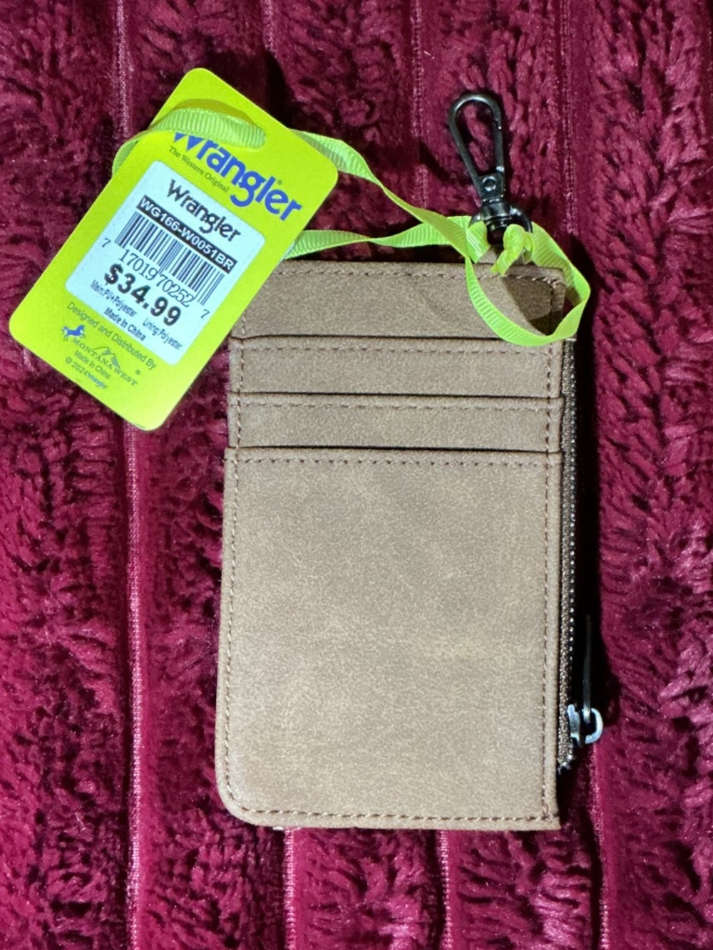 Wrangler Tan Card Holder with Zipper Pocket - Picture 2 of 3